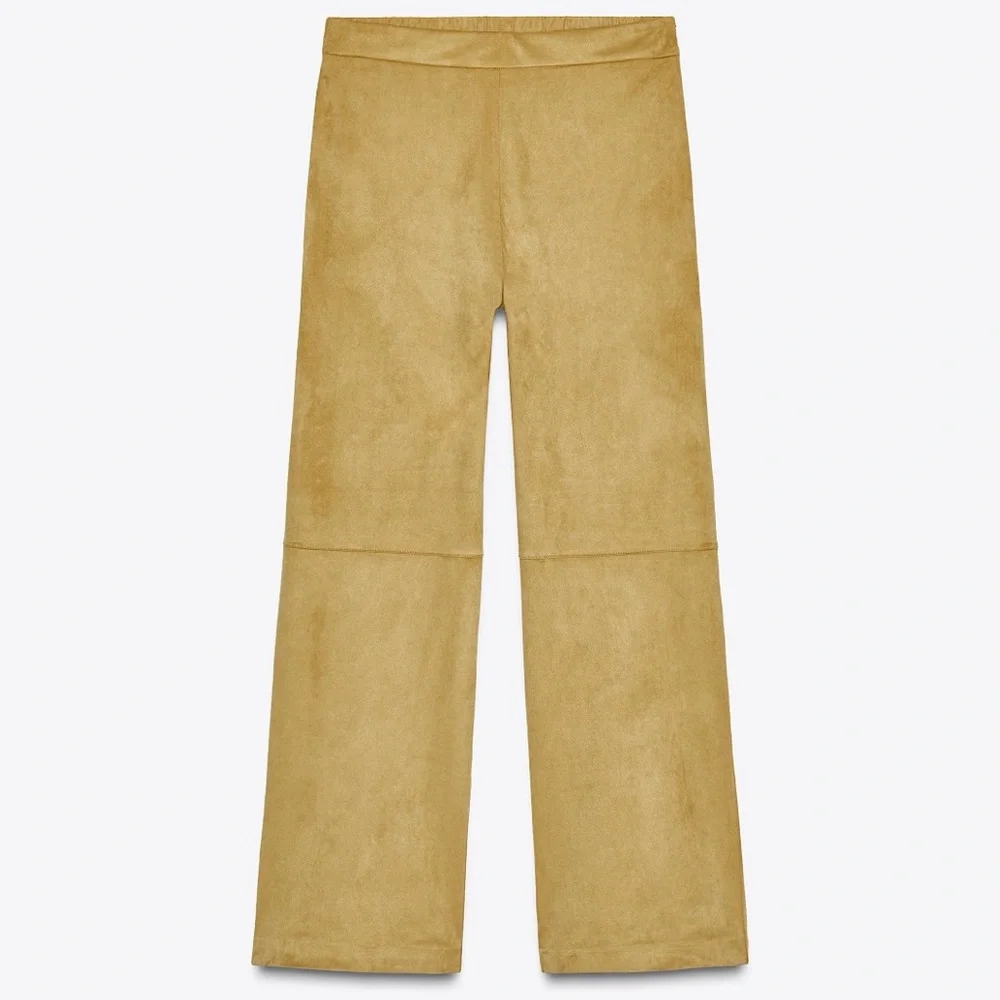 Zara NWT 2 piece matching SET tan faux suede tee shirt & wide leg pants